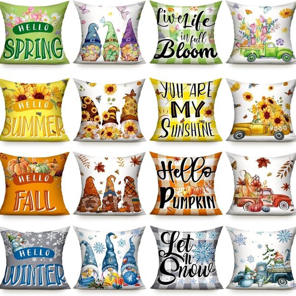 16 Set Seasonal Pillow Covers 18 x 18 Inch Fall Throw Pillow Covers Winter Snowf